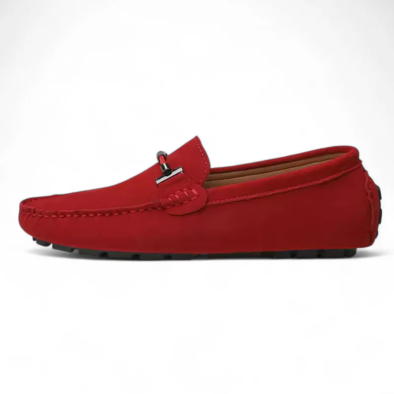 Mocassin En Daim Rouge Avec Chaine Pour Homme