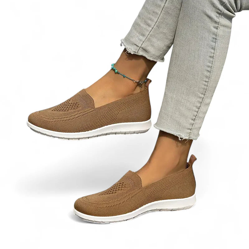 Mocassin Pour Femme En Tissu Maron