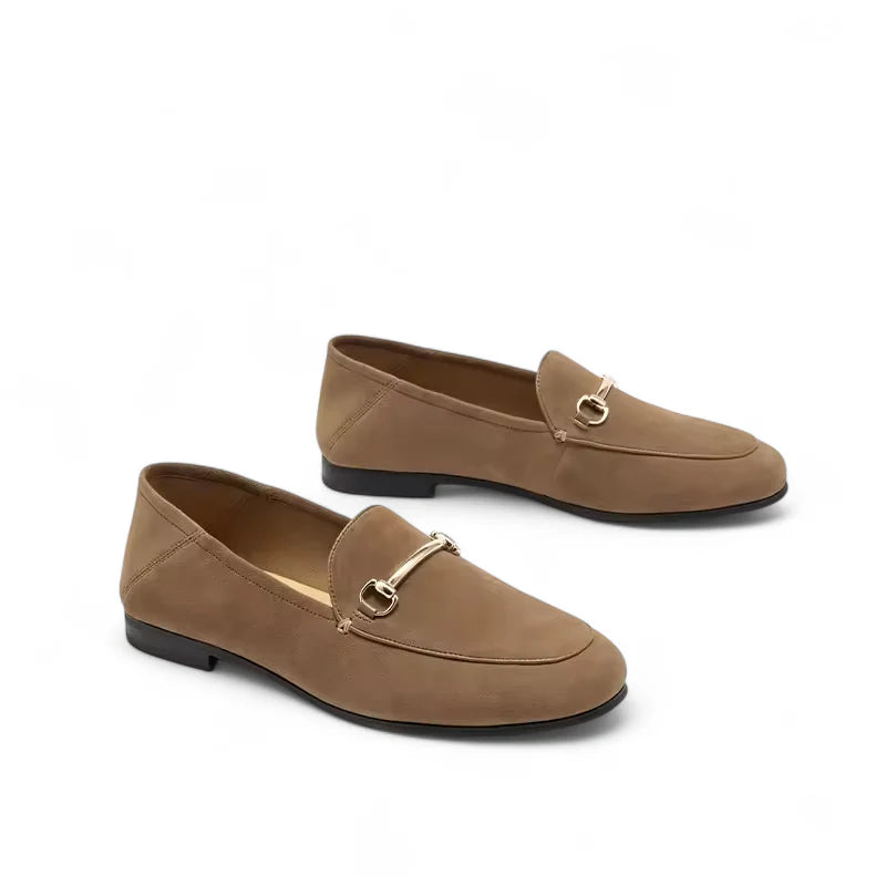 Mocassin à Talon En Daim Marron Avec Bijoux Pour Femme
