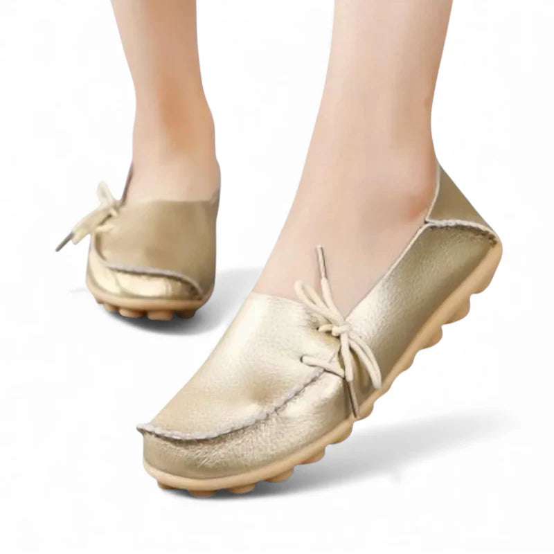 Mocassin Femme Cuir Souple Doré