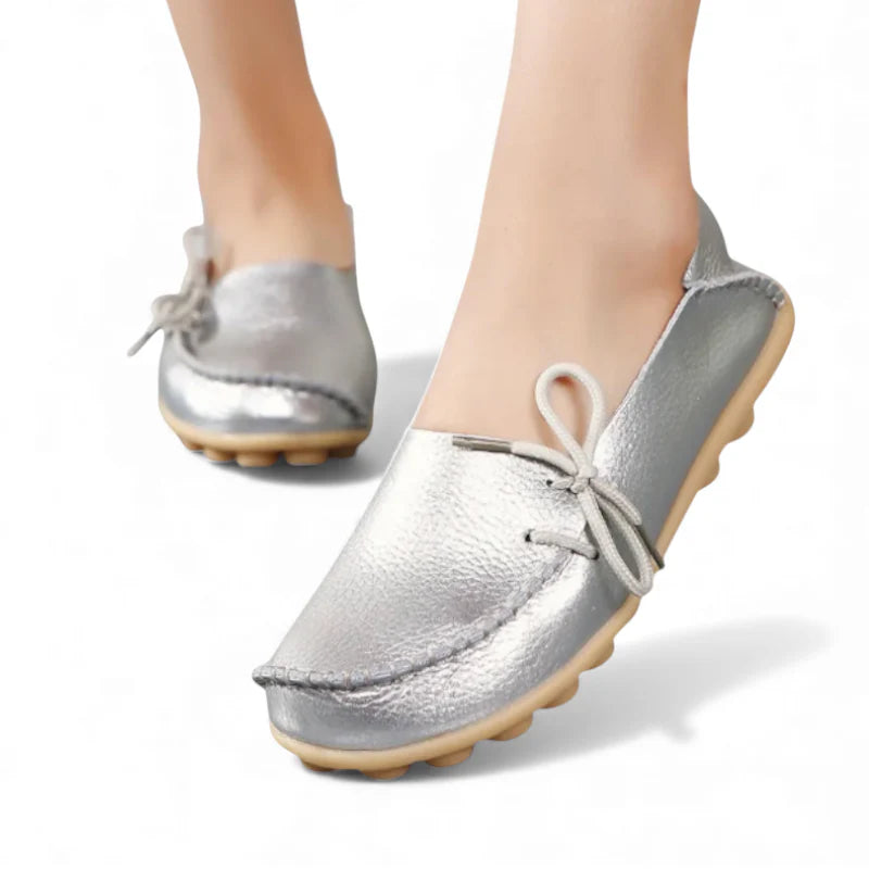 Mocassin Femme Argent Cuir