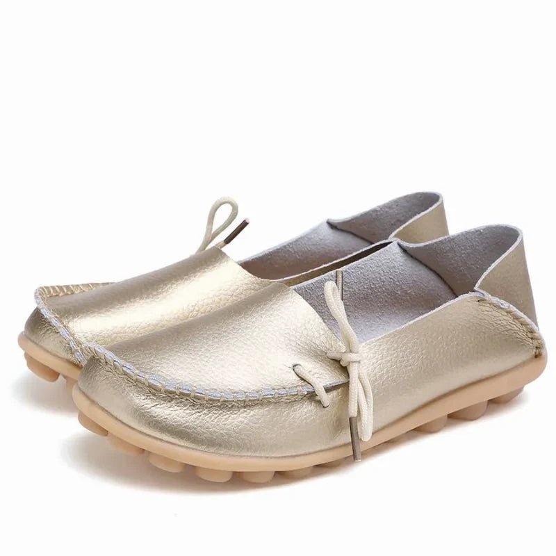 Mocassin Femme Cuir Souple Doré