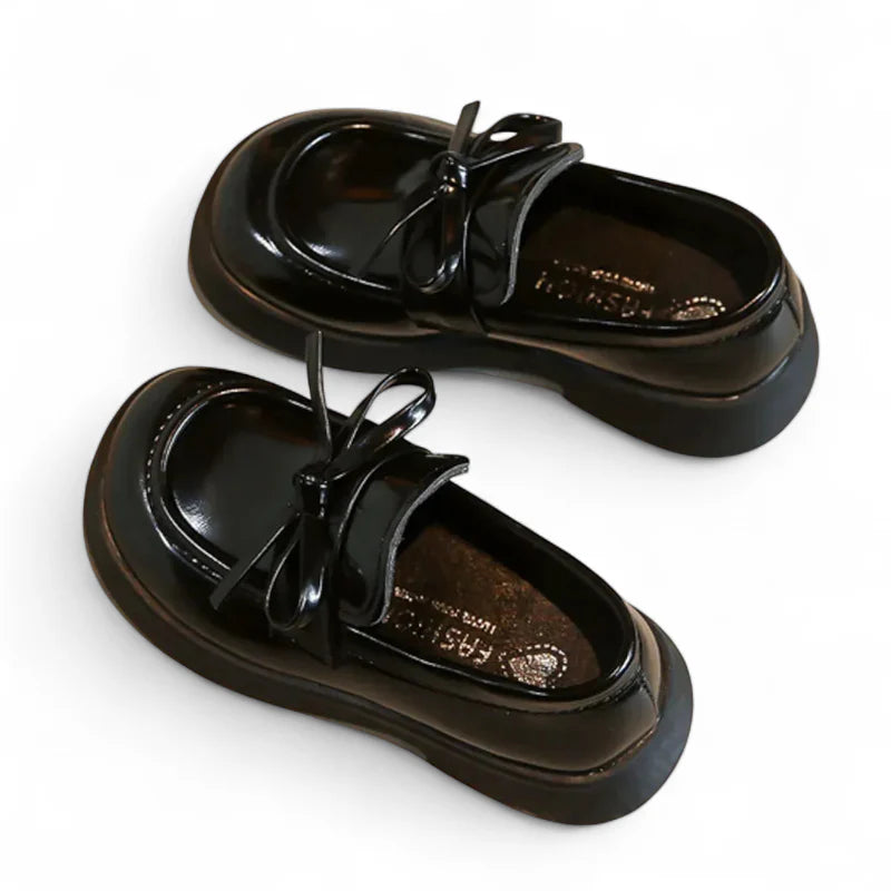 Mocassin Fillette Noir Cuir Vernis