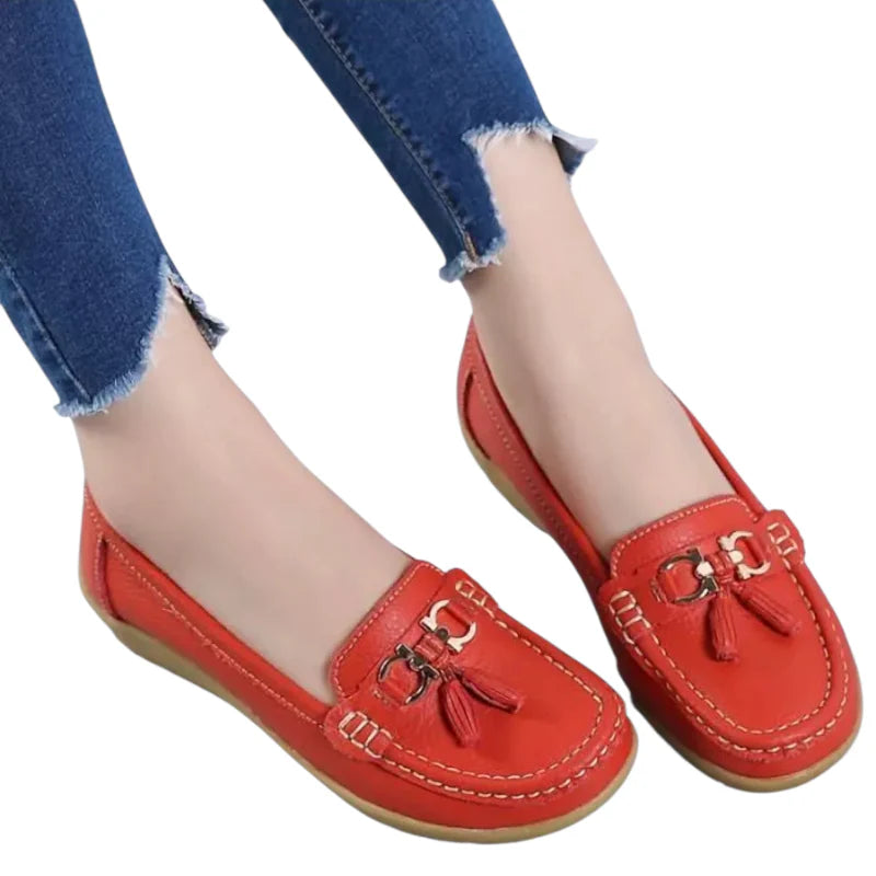 Mocassin En Cuir Rouge Compensé Femme