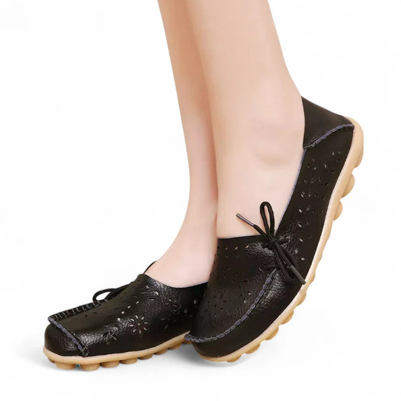 Mocassin Femme Cuir Respirant Motif Noir
