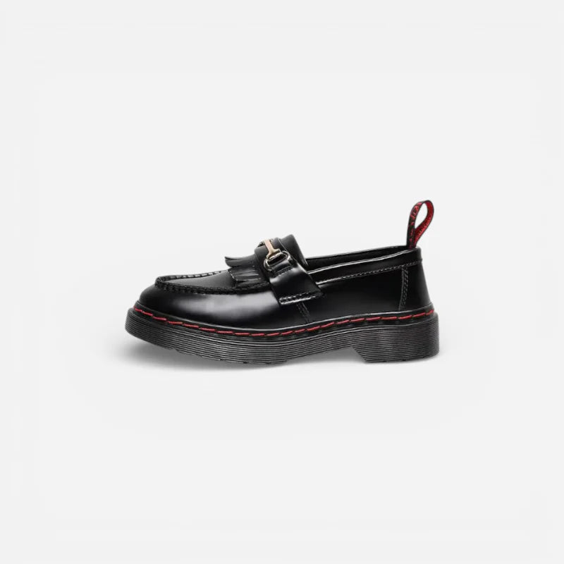 Mocassin Cuir Vernis Bicolore Frange Pour femme