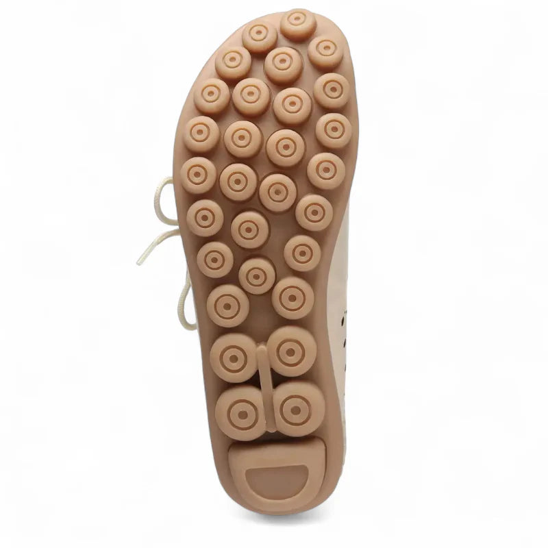 Mocassin Femme Cuir Respirant Motif Beige