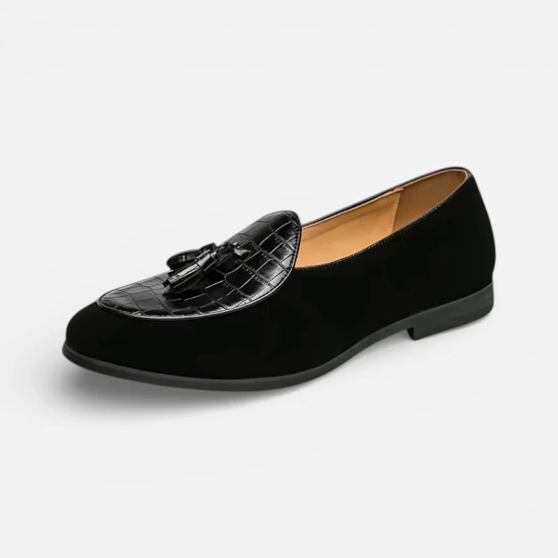 Mocassin Cuir Et Daim Noir à Gland Pour Homme