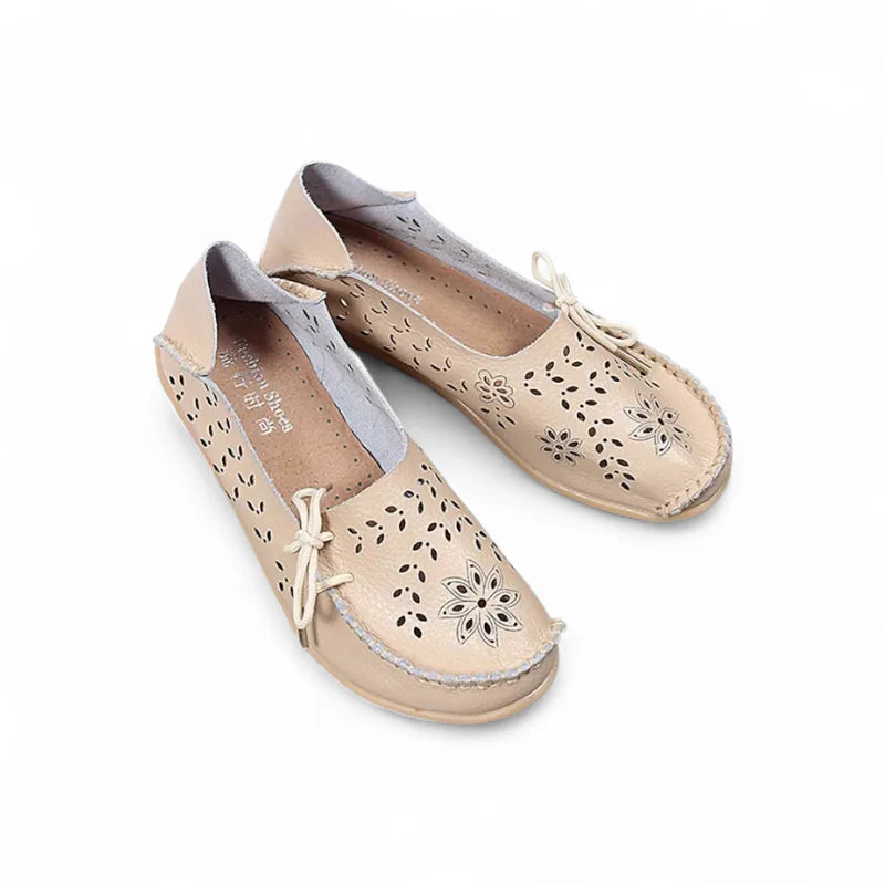 Mocassin Femme Cuir Respirant Motif Beige