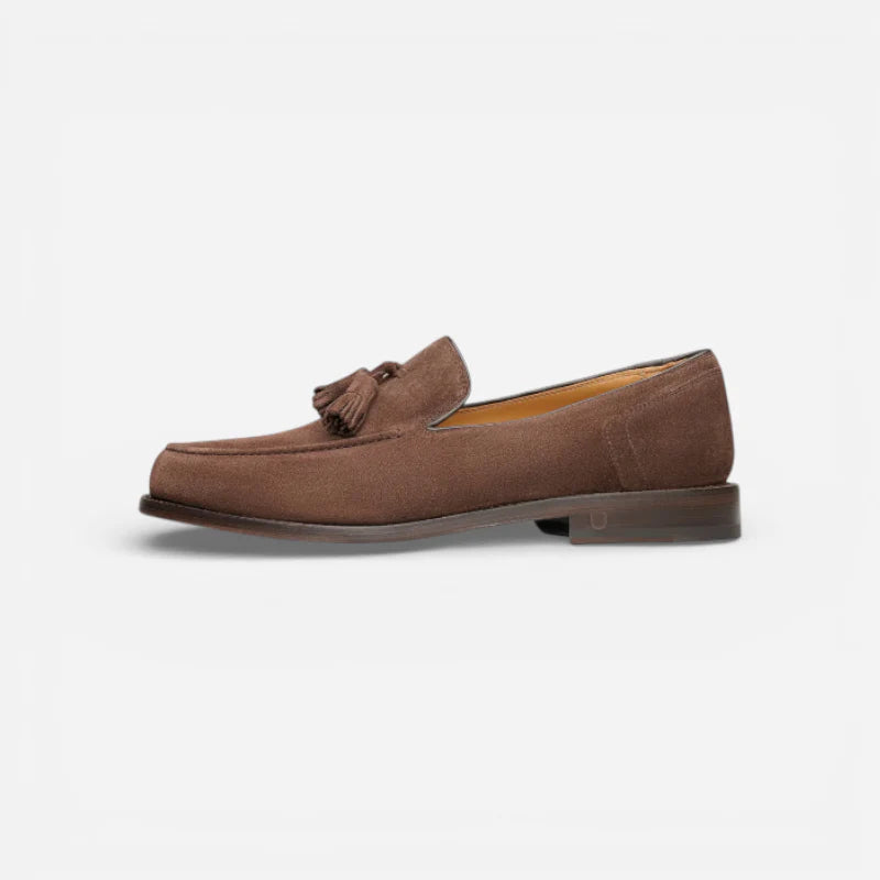 Mocassin En Daim Marron à Talon Pour Femme