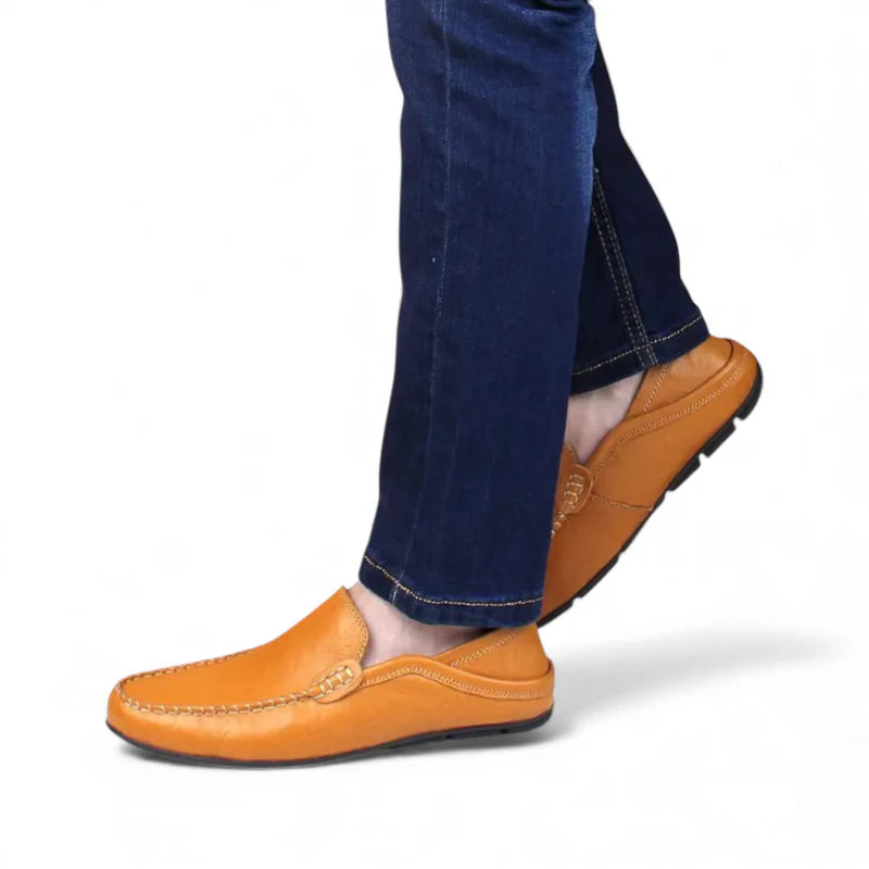 Mocassin Cuir Camel Homme Design Vintage