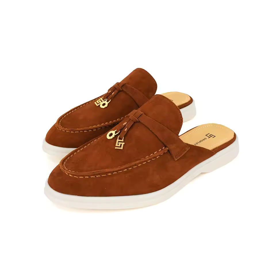 Mocassin Ouvert Femme Marron à Gland