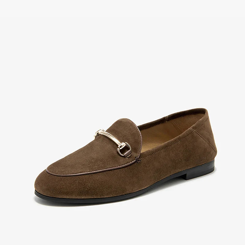 Mocassin En Daim Marron Avec Bijoux Et Talon Femme