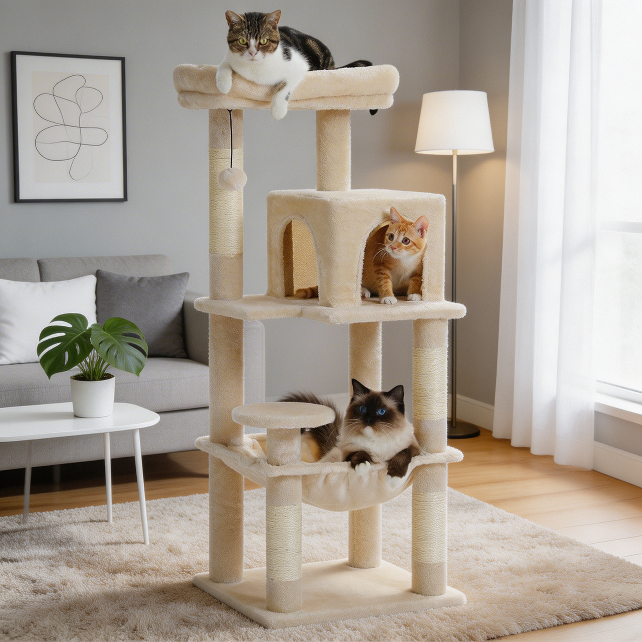 Arbre à chat 3 plateformes -  116 cm