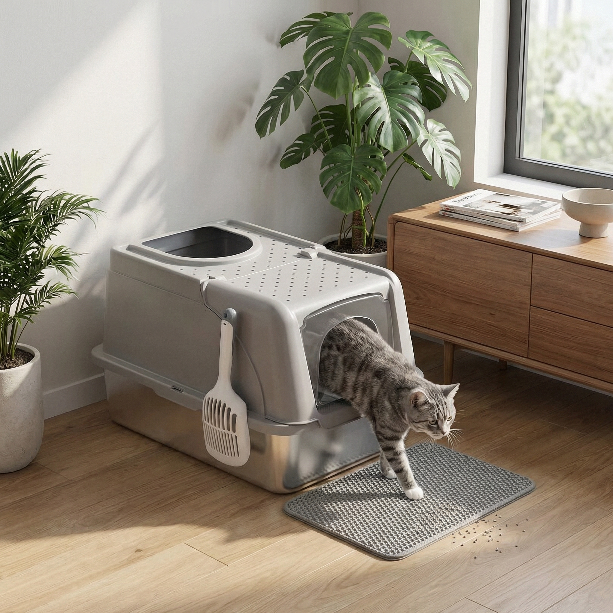 Bac à litière chat en inox