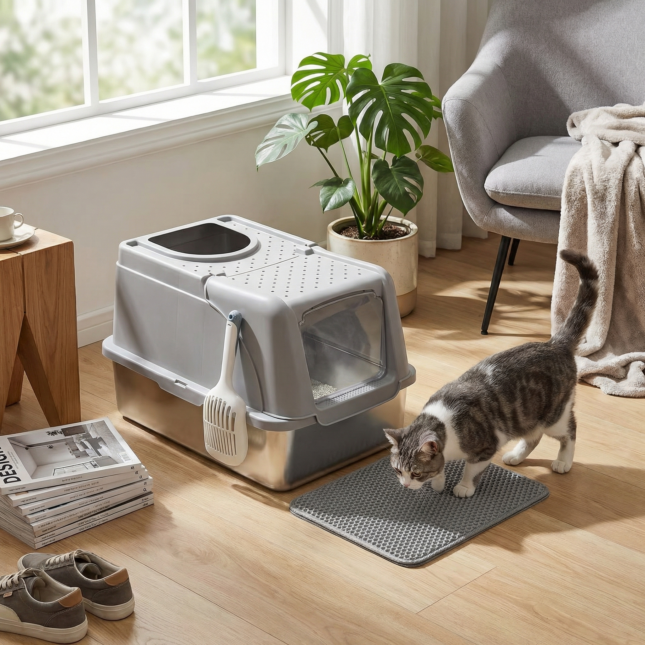 Bac à litière chat en inox