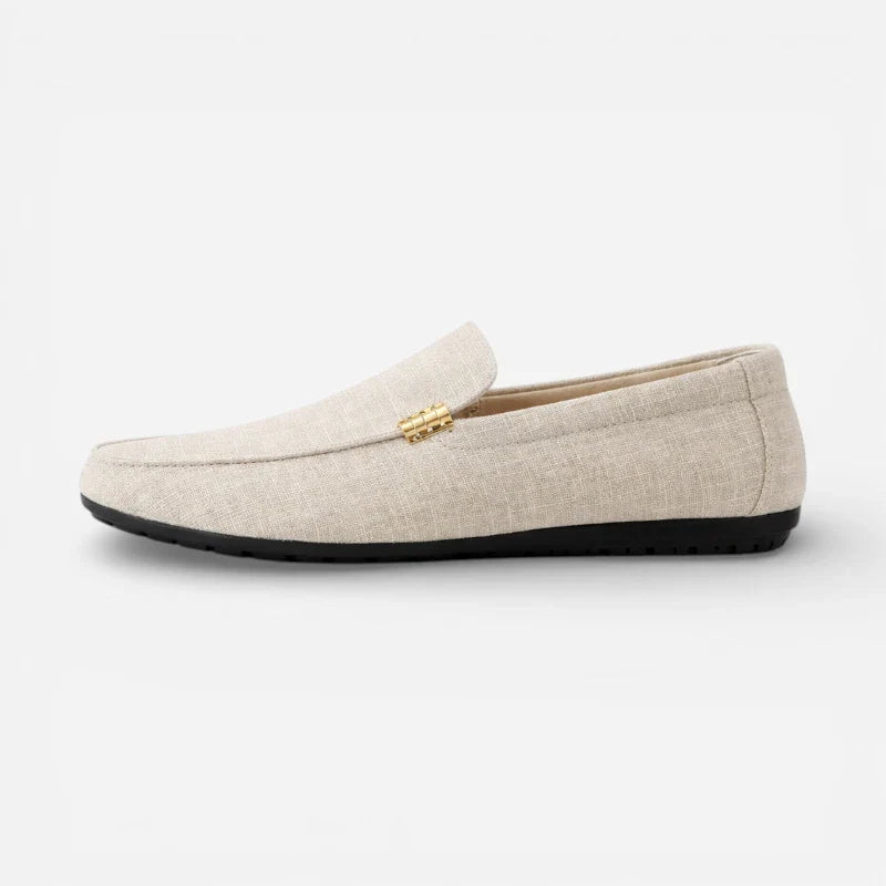Mocassin Tissu Beige Casual Chic Avec Barrette Dorée Pour Homme