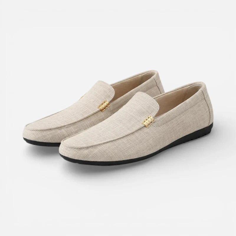 Mocassin Tissu Beige Casual Chic Avec Barrette Dorée Pour Homme