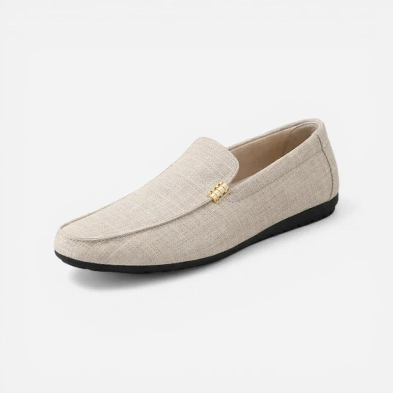 Mocassin Tissu Beige Casual Chic Avec Barrette Dorée Pour Homme
