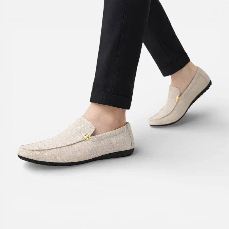 Mocassin Tissu Beige Casual Chic Avec Barrette Dorée Pour Homme