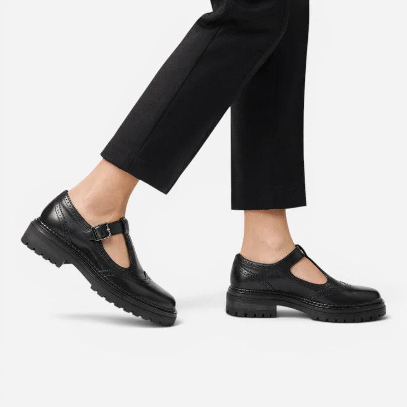 Mocassin Cuir Noir Vernis Bridé Semelle épaisse Pour Femme