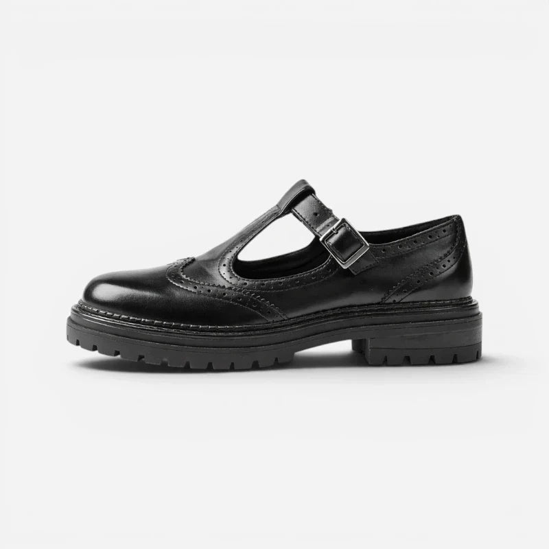 Mocassin Cuir Noir Vernis Bridé Semelle épaisse Pour Femme