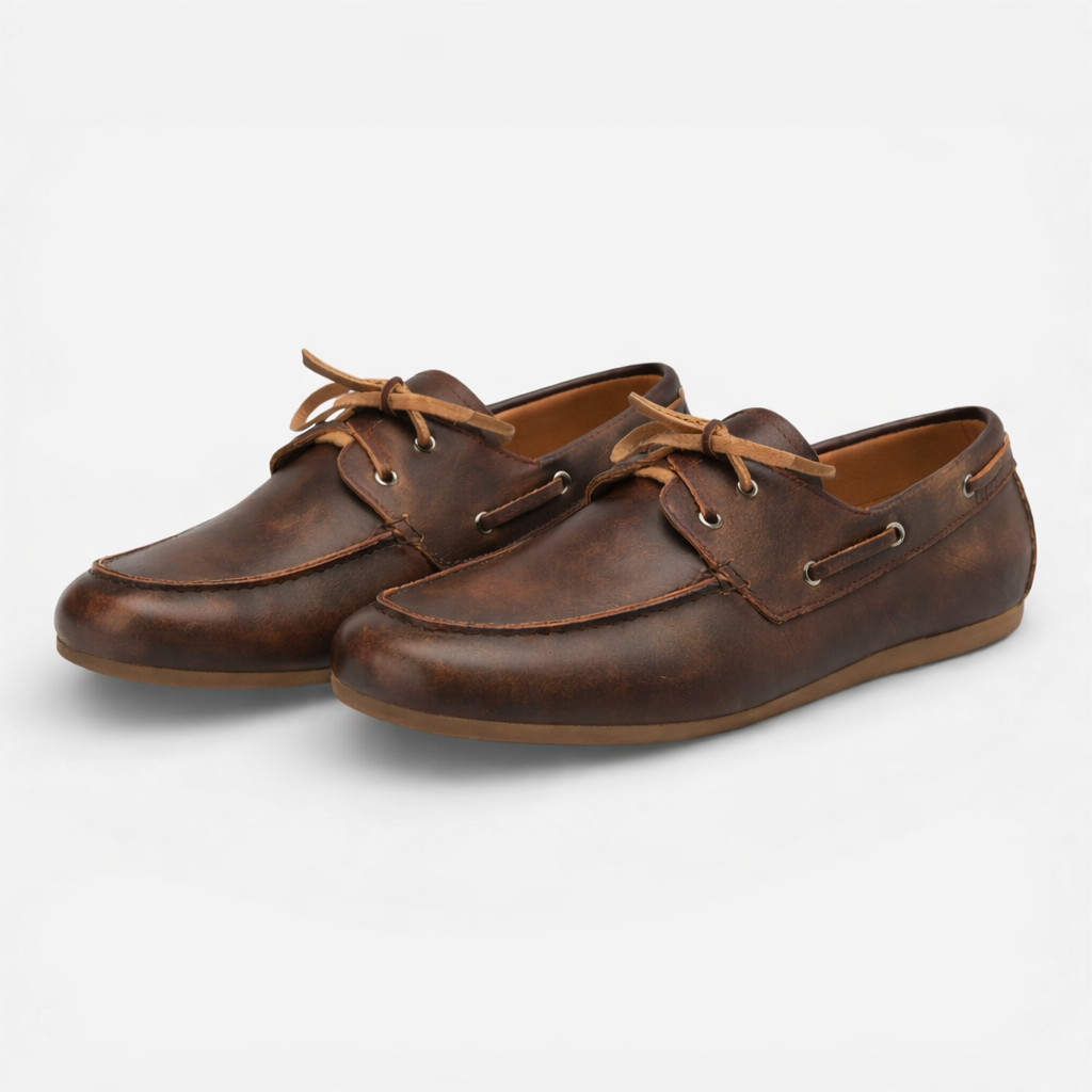 Mocassin En Cuir Marron Foncé à Lacets Pour Femme