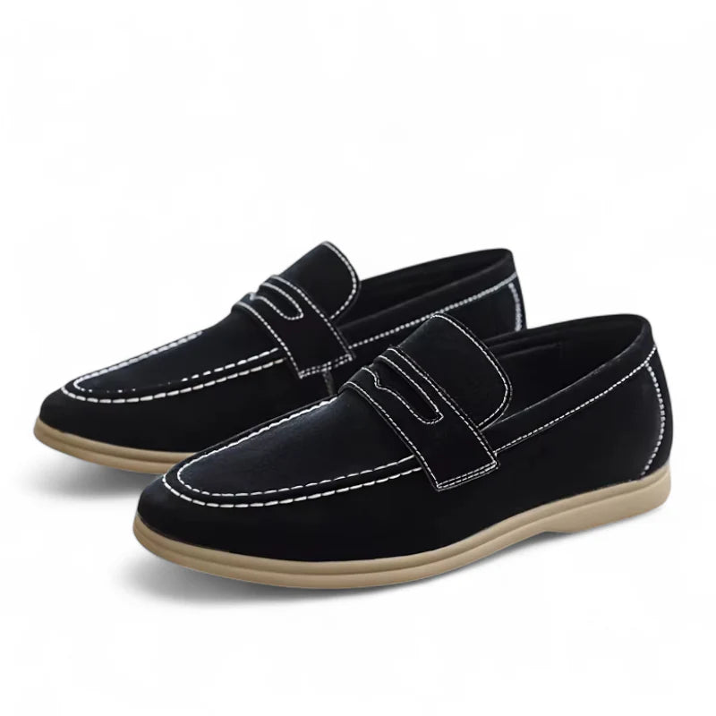 Mocassin En Daim Noir Semelle Beige Pour Homme