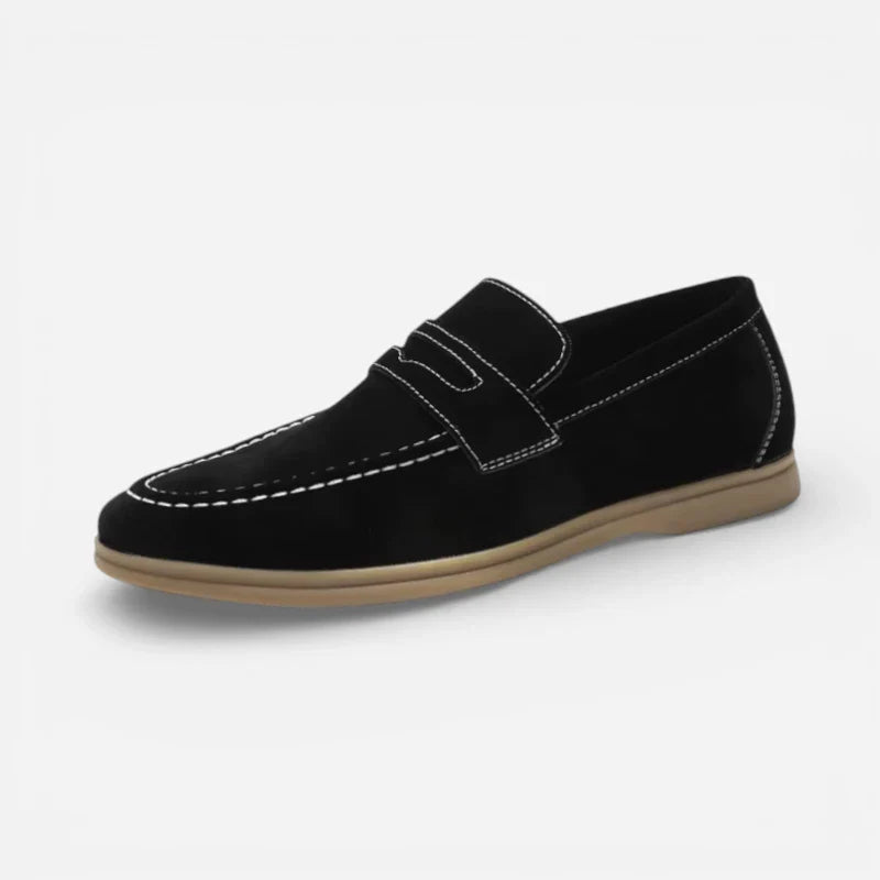 Mocassin En Daim Noir Semelle Beige Pour Homme