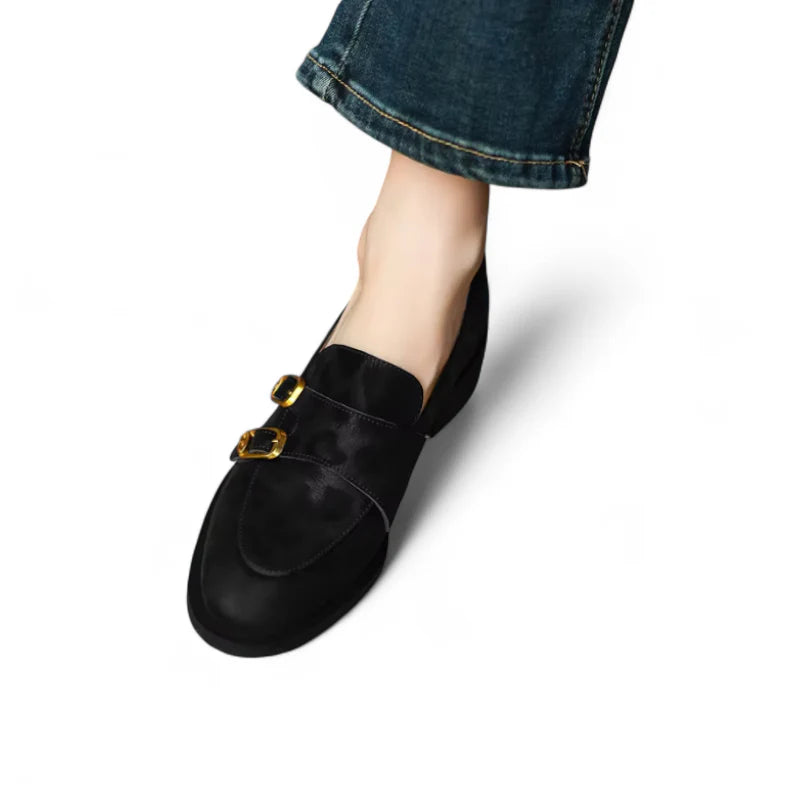 Mocassin En Cuir Noir Design Léopard Femme
