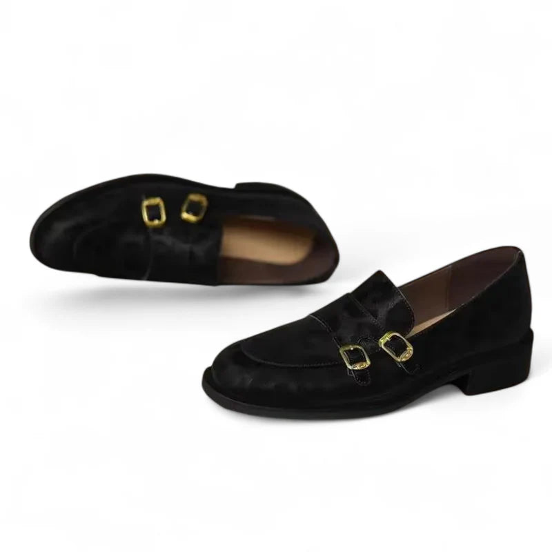 Mocassin En Cuir Noir Design Léopard Femme