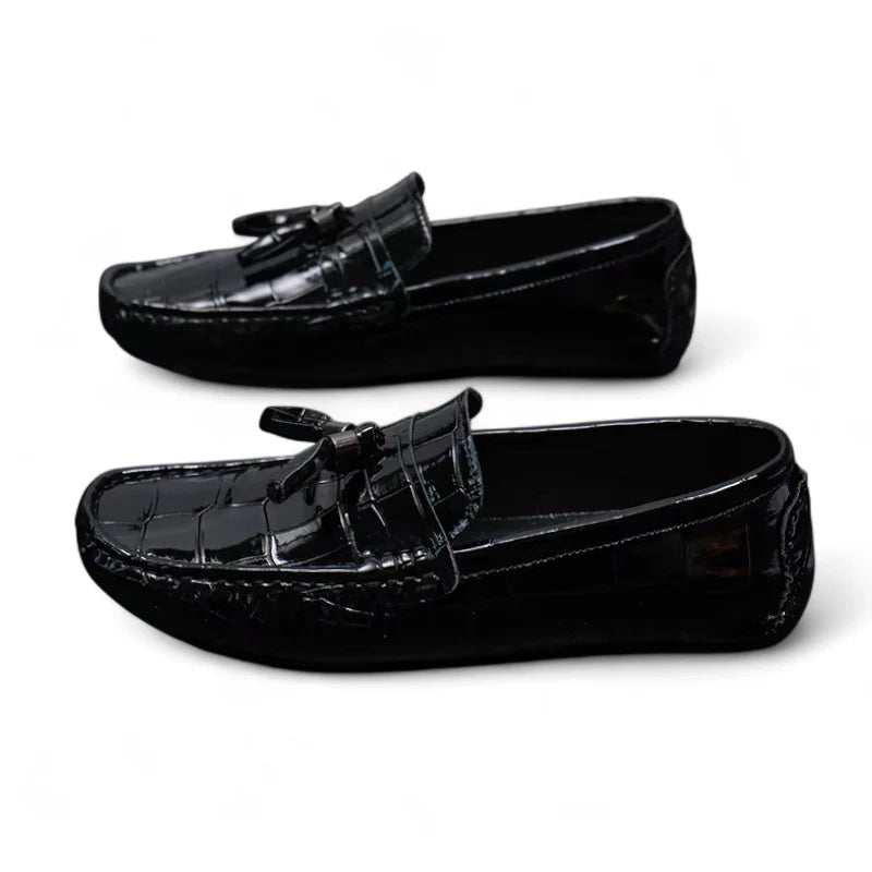 Mocassin Bateau Homme Noir Vernis à Gland
