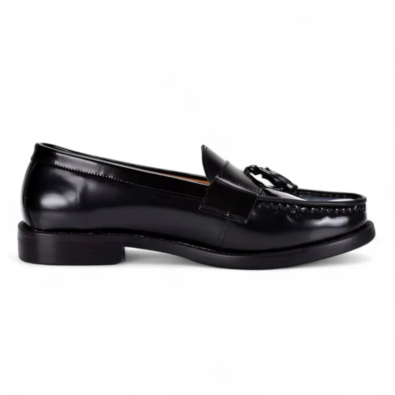 Mocassin Noir Vernis à Talon Et Glands Pour Homme