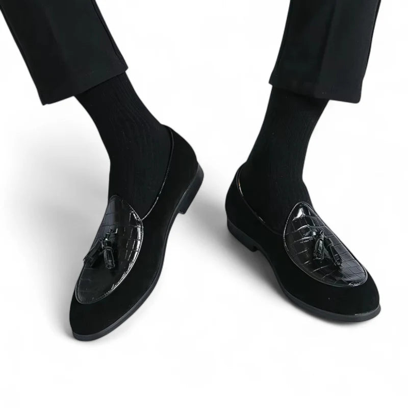Mocassin Cuir Et Daim Noir à Gland Pour Homme