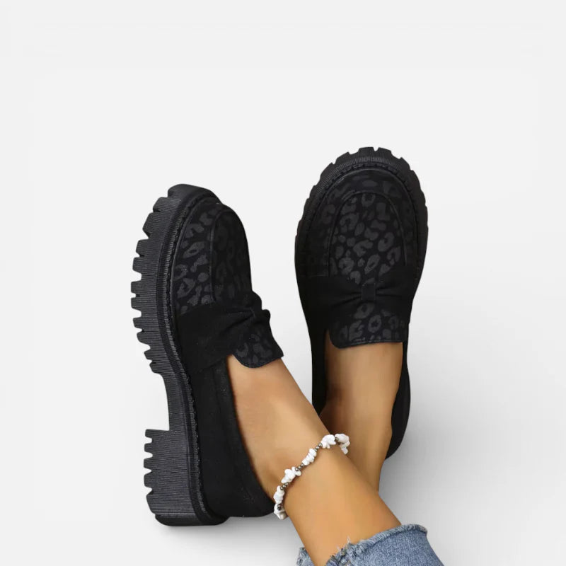 Mocassin Noir Imprimé Léopard Femme