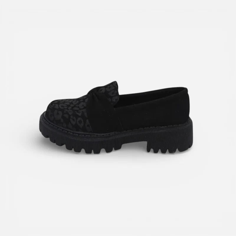 Mocassin Noir Imprimé Léopard Femme