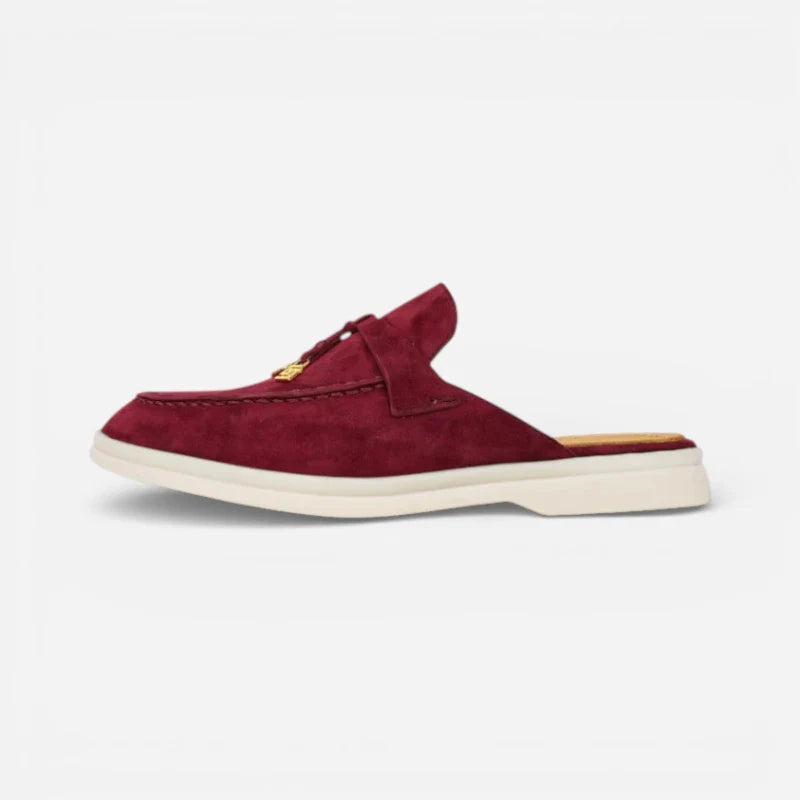 Mocassin Ouvert En Daim Bordeaux Femme