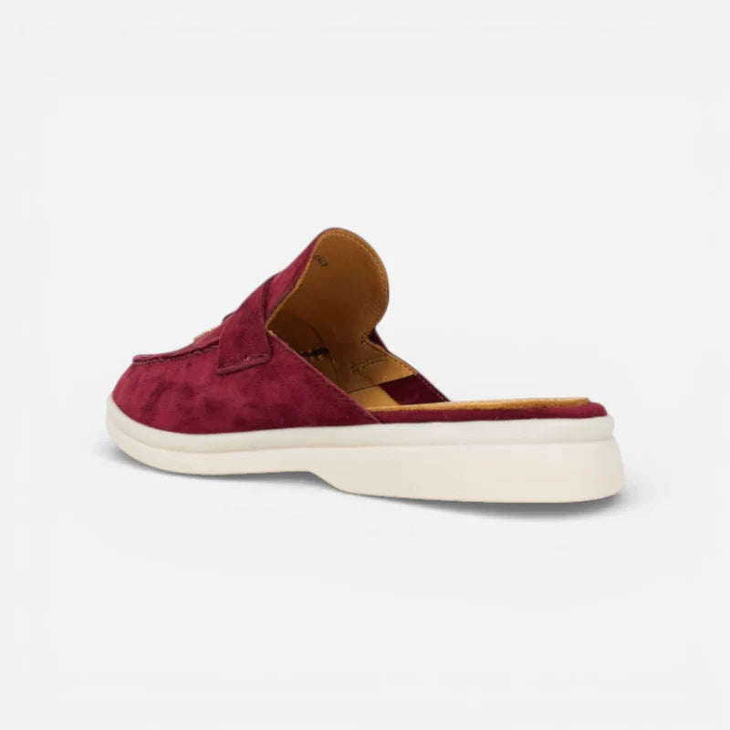 Mocassin Ouvert En Daim Bordeaux Femme