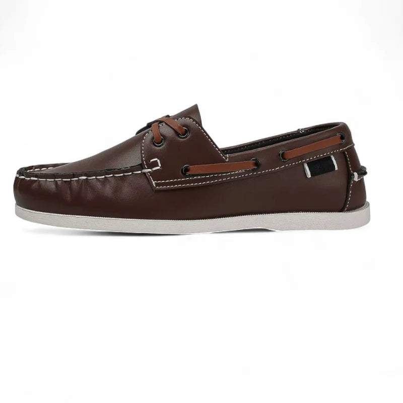 Mocassin En Cuir Marron Foncé à Lacet Homme