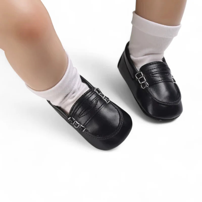 Mocassin En Cuir Noir Vintage Pour Bébé