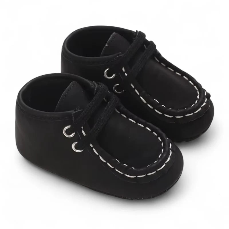 Mocassin Daim Bébé Noir Tissu Blanc