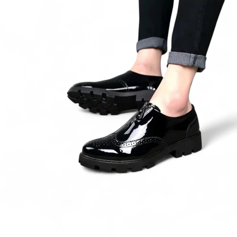 Mocassin Cuir Noir Fermeture Homme