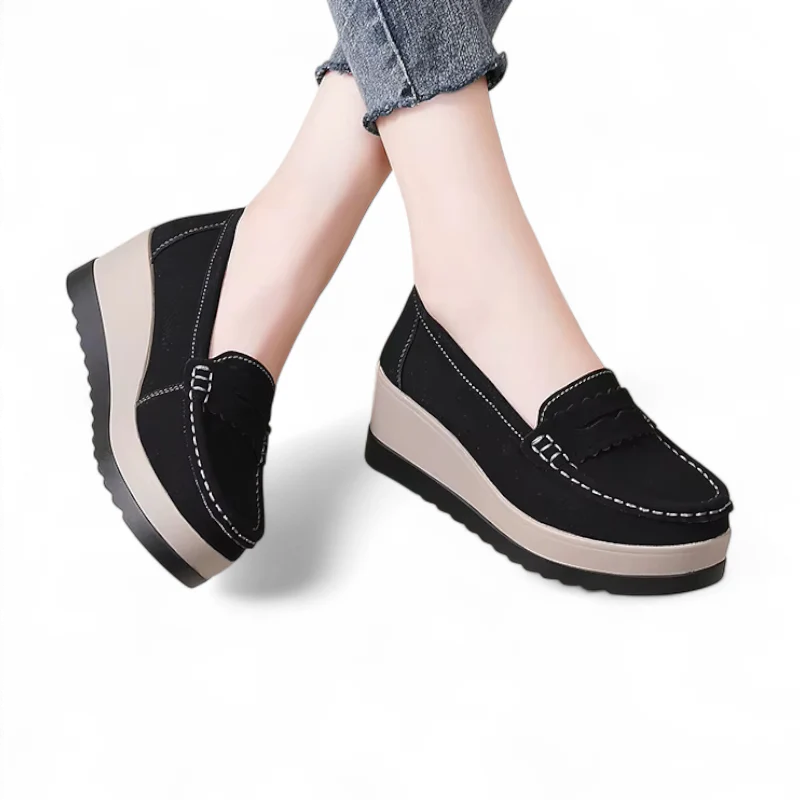 Mocassin Noir Plateforme Blanche
