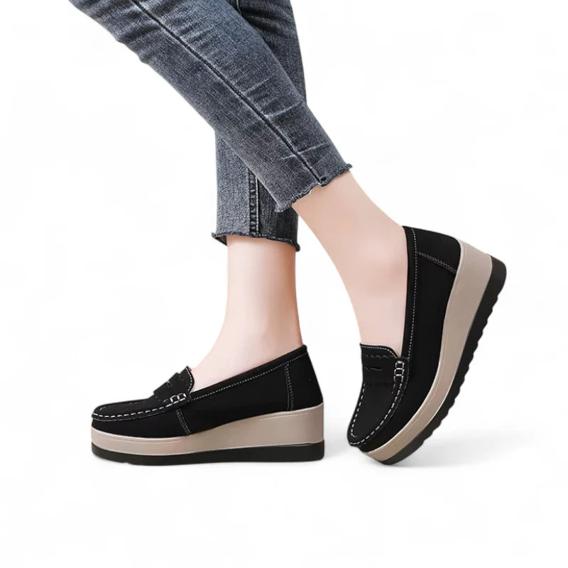 Mocassin Noir Plateforme Blanche