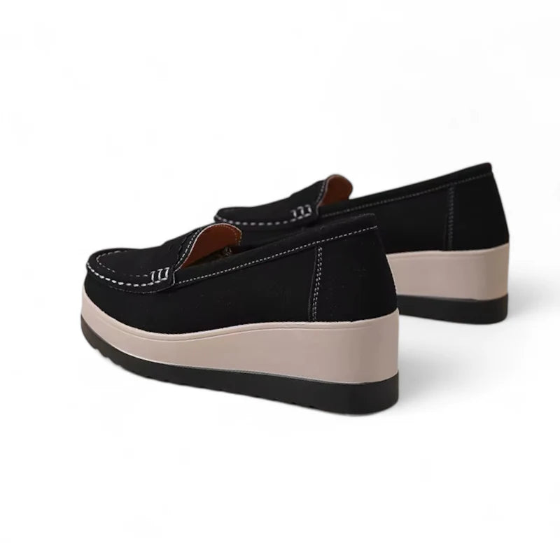 Mocassin Noir Plateforme Blanche