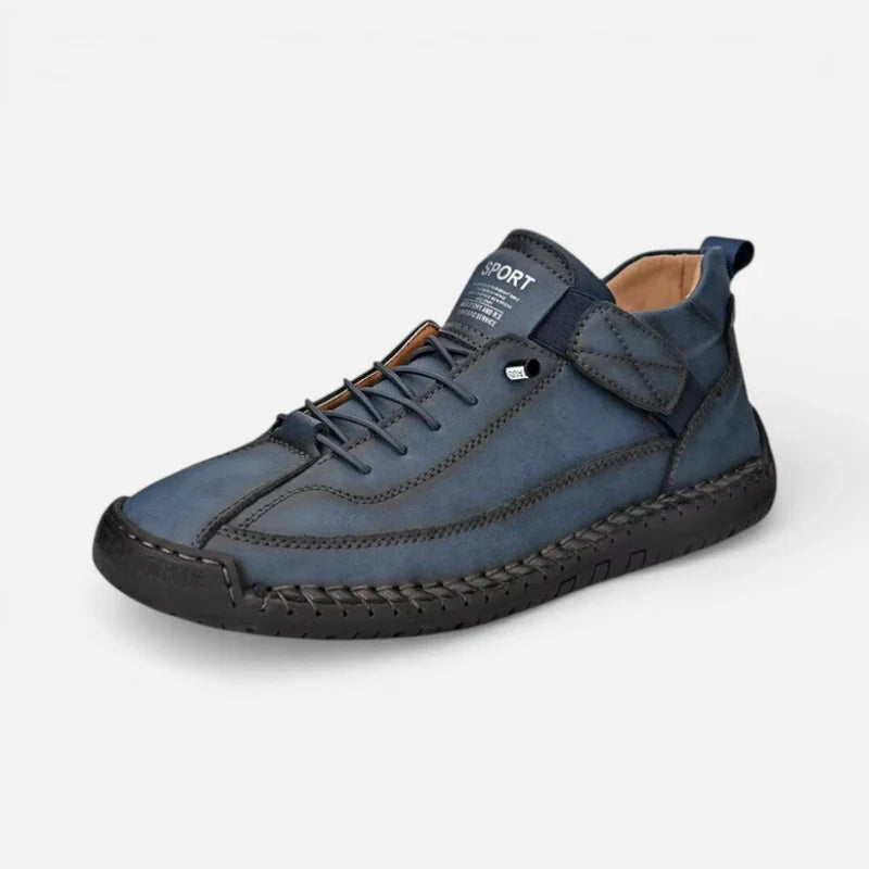 Mocassin En Cuir Bleu Marine à Lacets à Couture Pour Homme