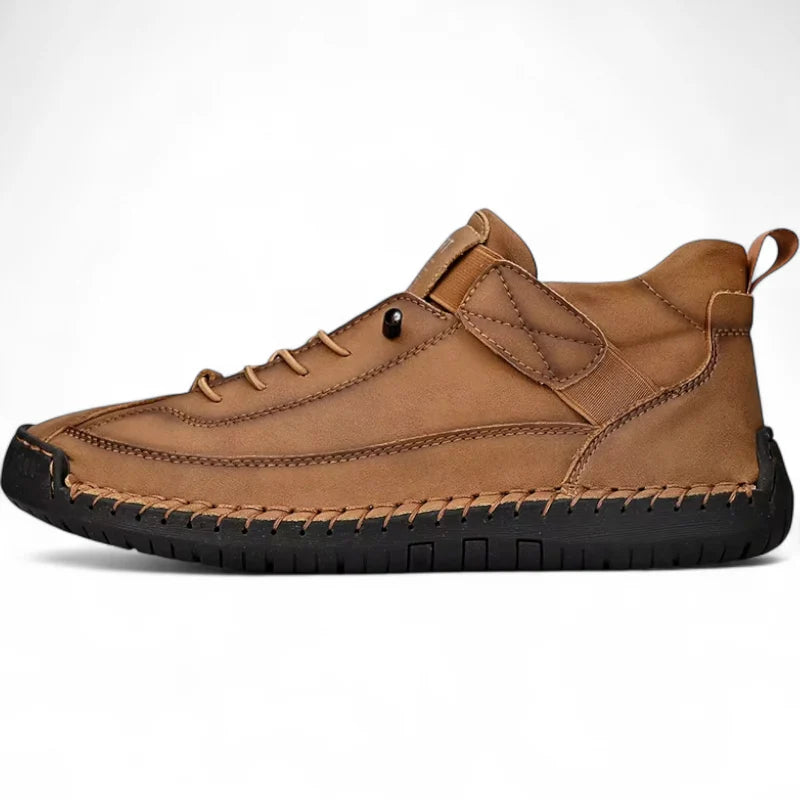 Mocassin En Cuir Marron à Lacets Avec Coutures