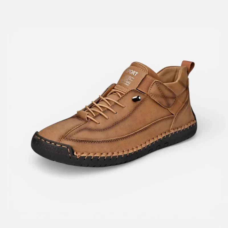 Mocassin En Cuir Marron à Lacets Avec Coutures