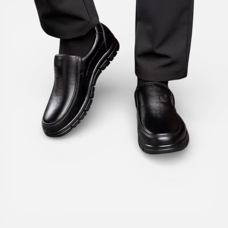 Mocassin Orthopédique Semelle Epaisse Confort En Cuir Véritable Noir Homme