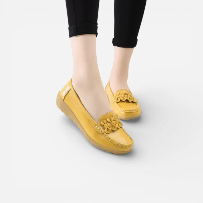 Mocassin En Cuir Jaune Pour Femme